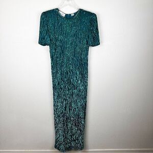 Lawrence Kazar Green Sequin Maxi Vintage 90s Dress Size Medium